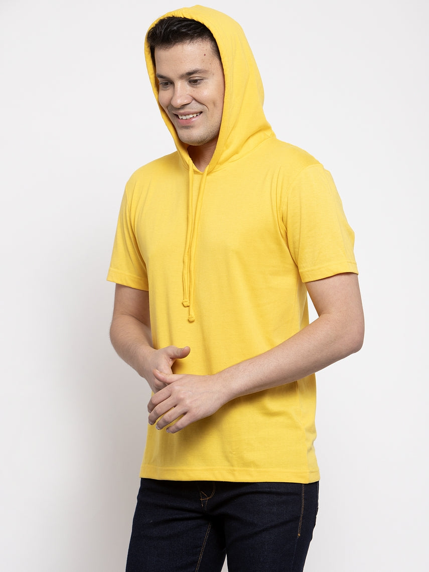 Men's Half Sleeves Solid Hoody T-shirt - Friskers