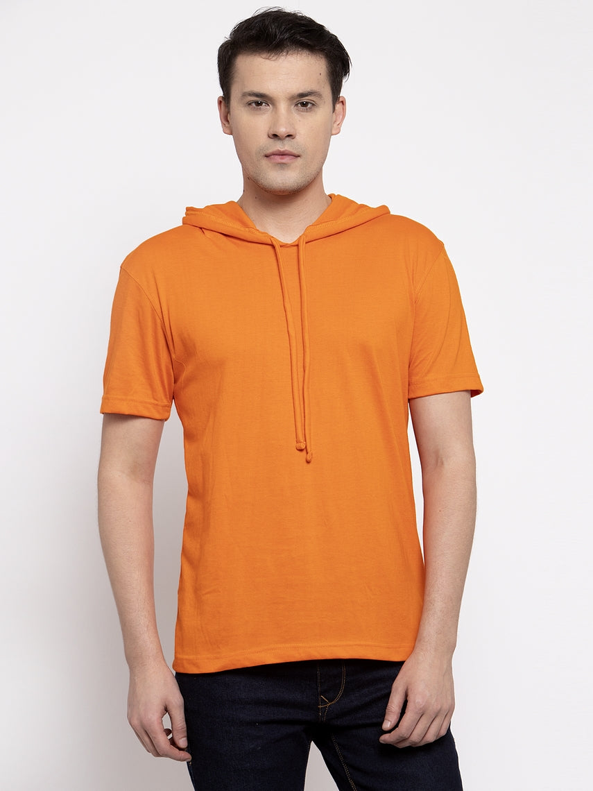 Men's Half Sleeves Solid Hoody T-shirt - Friskers