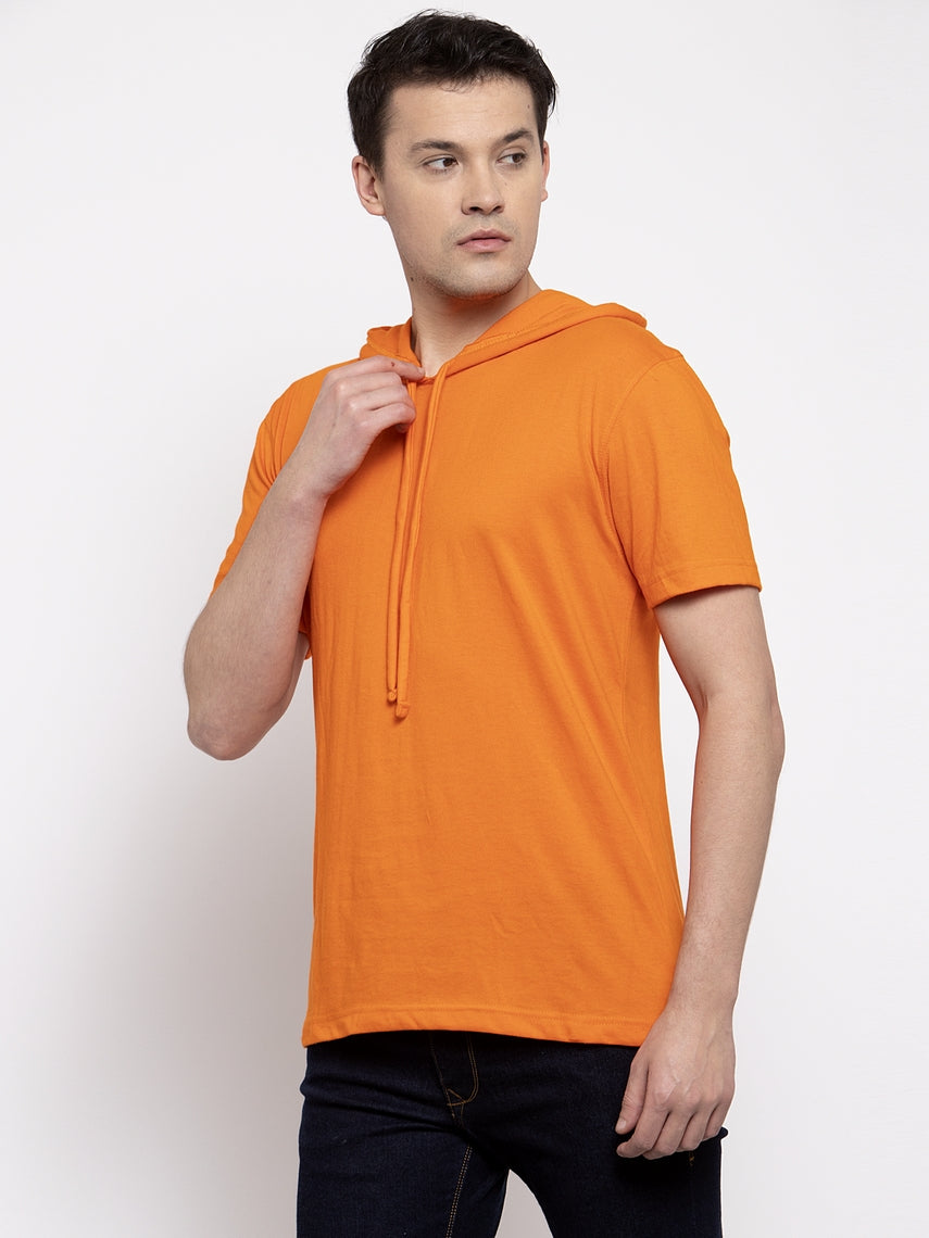 Men's Half Sleeves Solid Hoody T-shirt - Friskers