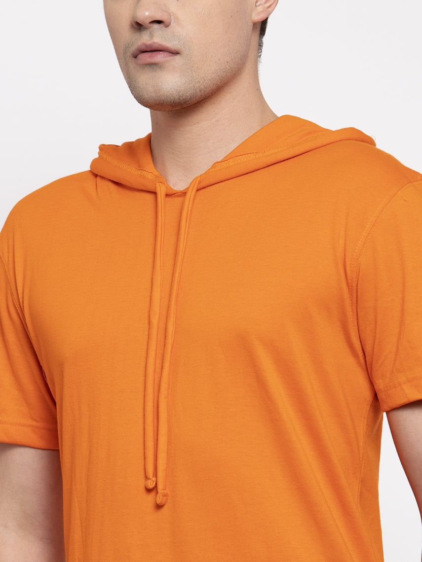 Men's Half Sleeves Solid Hoody T-shirt - Friskers