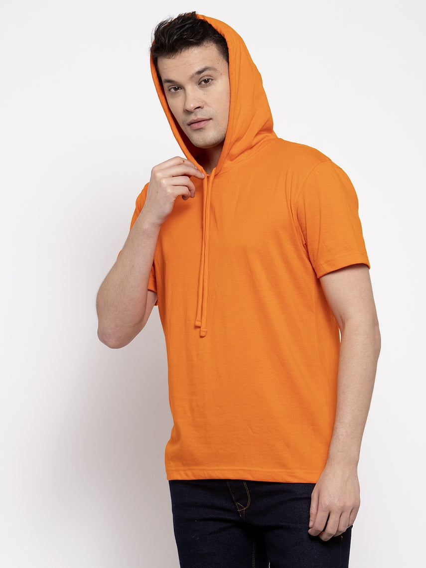 Men's Half Sleeves Solid Hoody T-shirt - Friskers