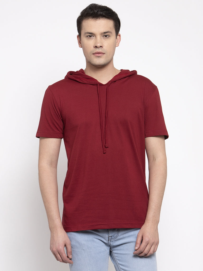 Men's Half Sleeves Solid Hoody T-shirt - Friskers