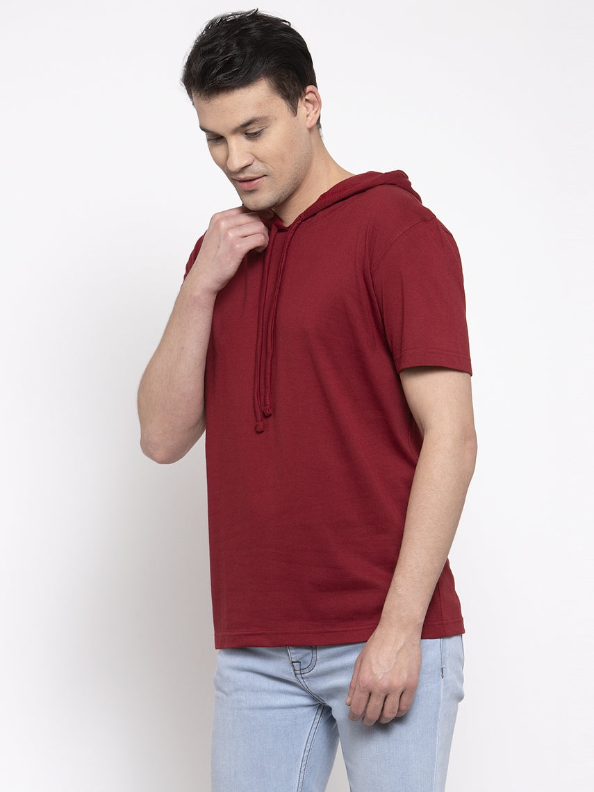 Men's Half Sleeves Solid Hoody T-shirt - Friskers