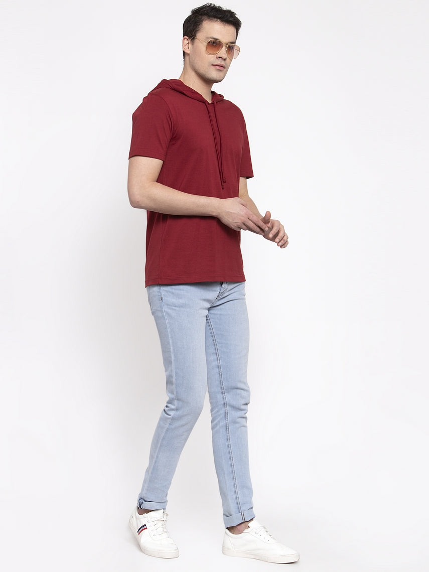 Men's Half Sleeves Solid Hoody T-shirt - Friskers