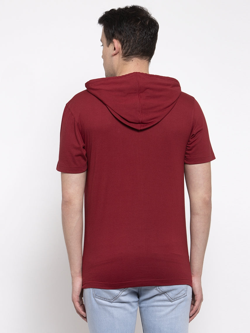 Men's Half Sleeves Solid Hoody T-shirt - Friskers
