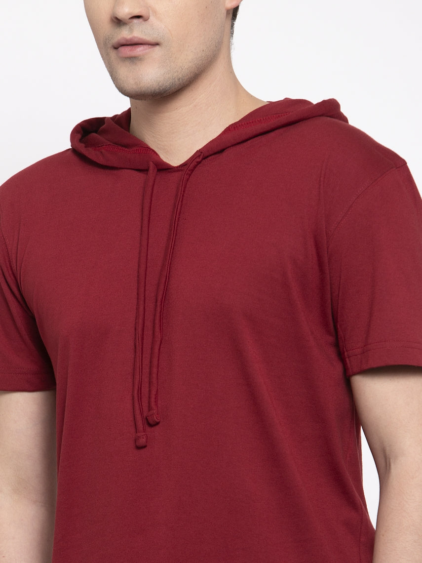Men's Half Sleeves Solid Hoody T-shirt - Friskers