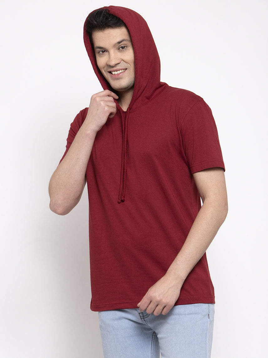 Men's Half Sleeves Solid Hoody T-shirt - Friskers