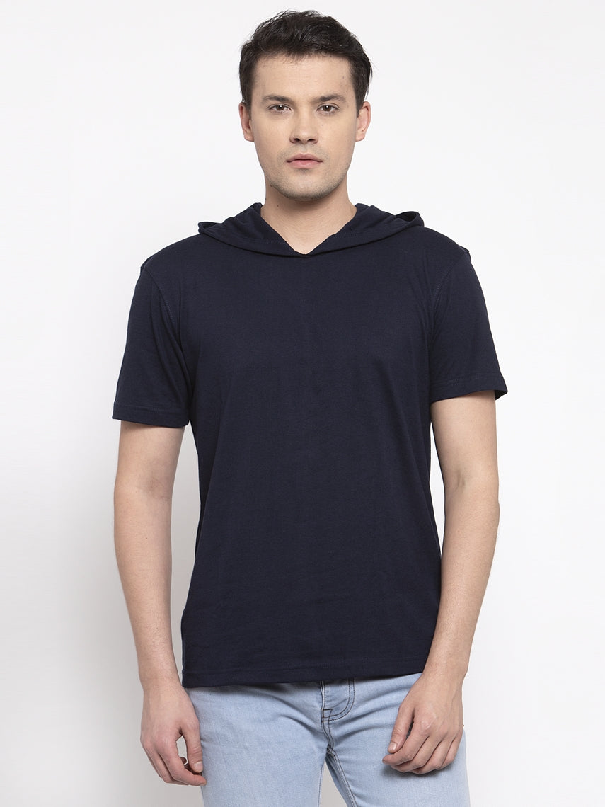 Men's Half Sleeves Solid Hoody T-shirt - Friskers