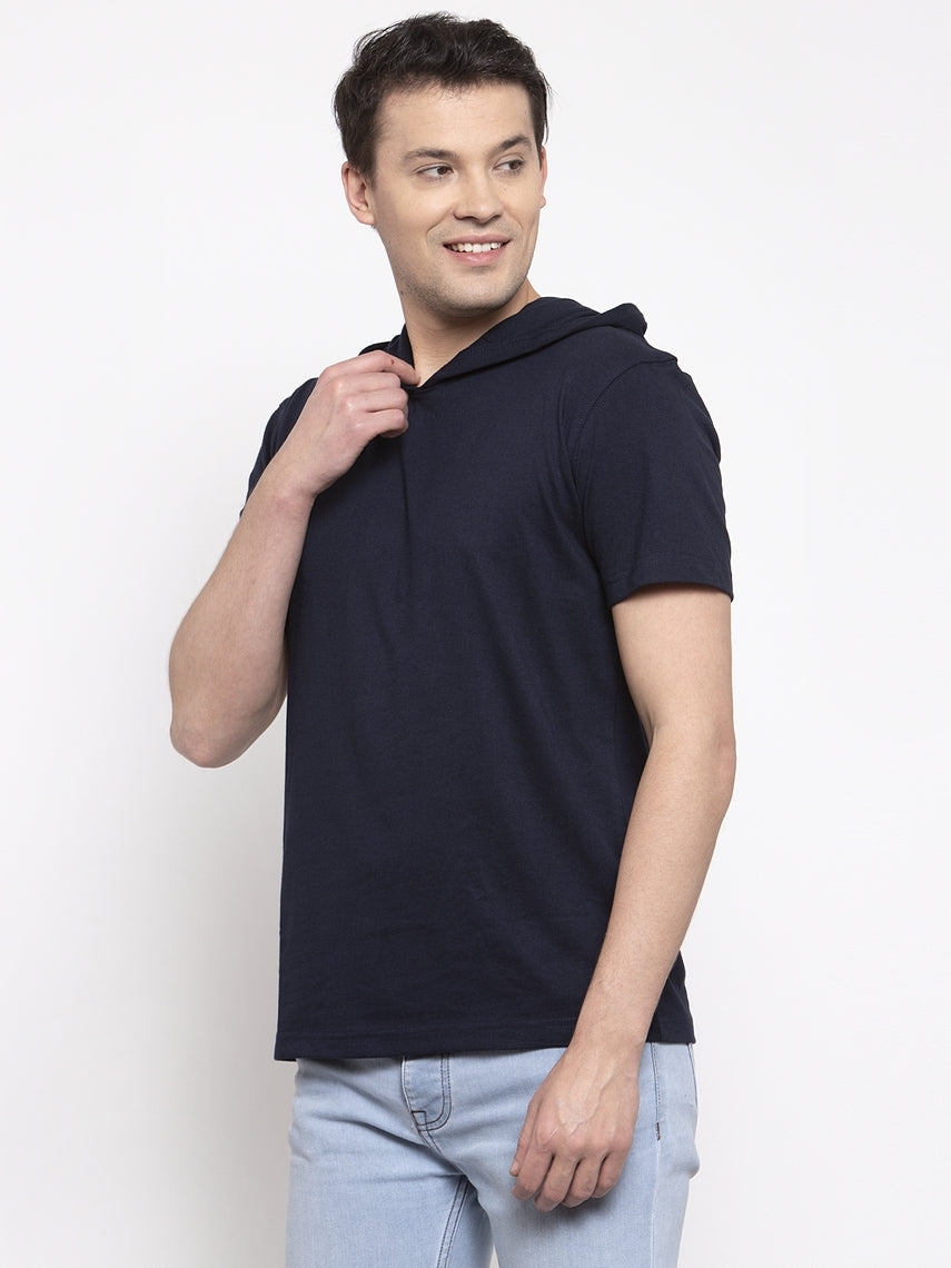Men's Half Sleeves Solid Hoody T-shirt - Friskers