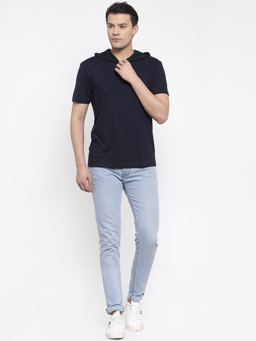 Men's Half Sleeves Solid Hoody T-shirt - Friskers