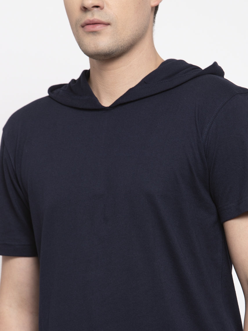 Men's Half Sleeves Solid Hoody T-shirt - Friskers
