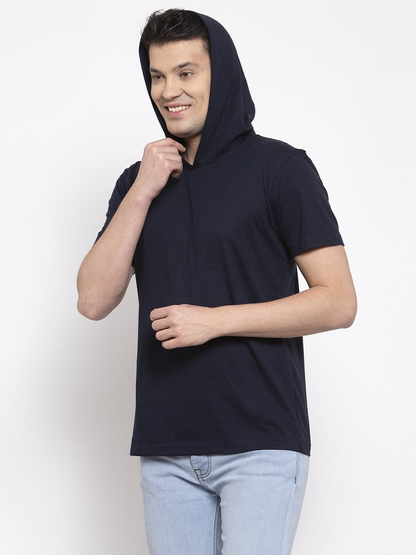 Men's Half Sleeves Solid Hoody T-shirt - Friskers