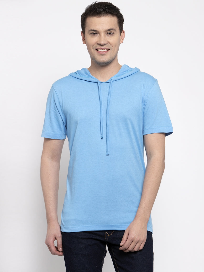 Men's Half Sleeves Solid Hoody T-shirt - Friskers