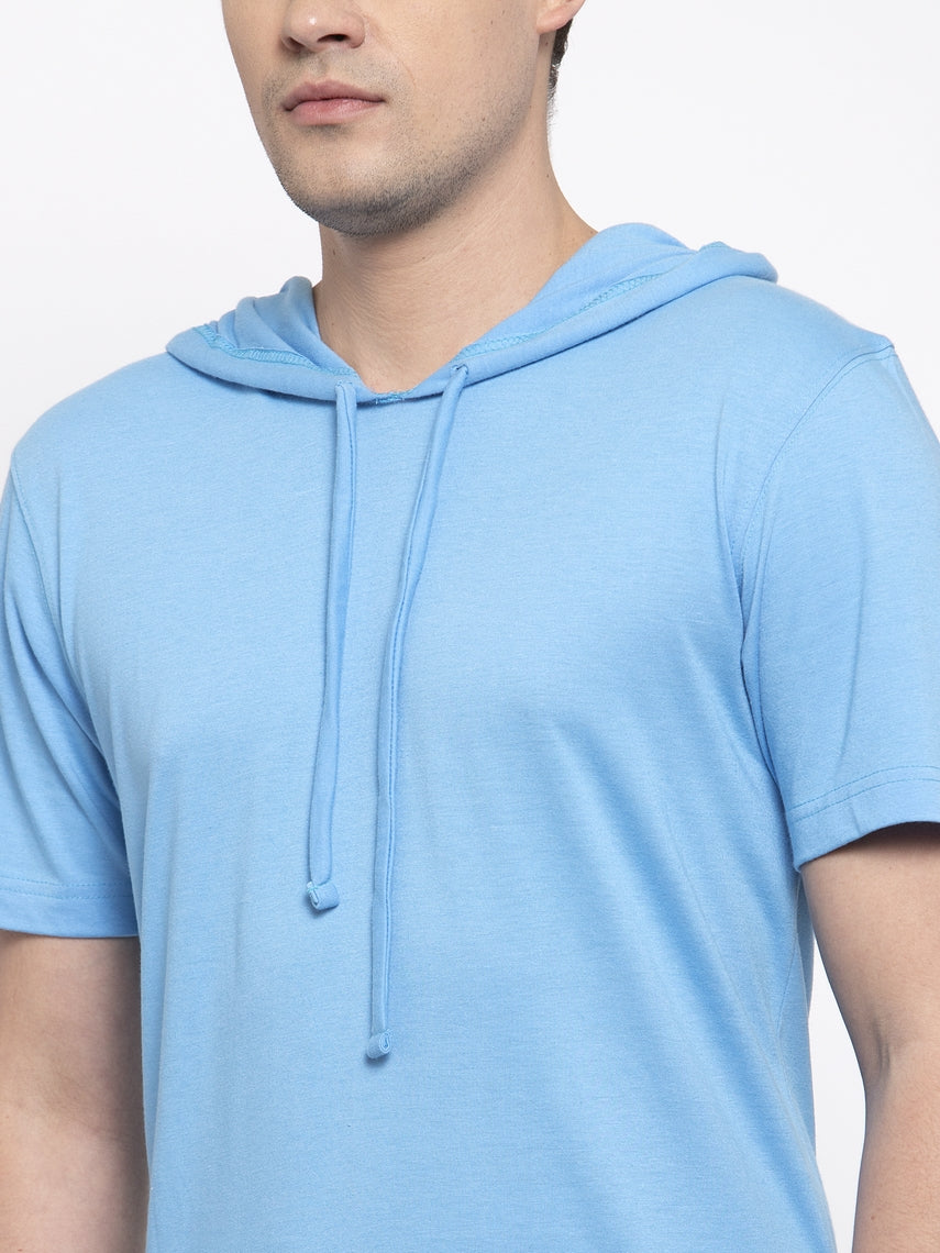 Men's Half Sleeves Solid Hoody T-shirt - Friskers