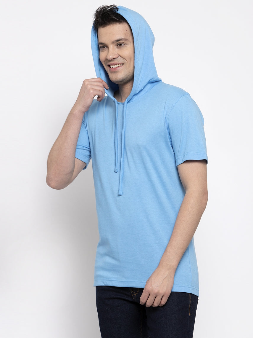Men's Half Sleeves Solid Hoody T-shirt - Friskers