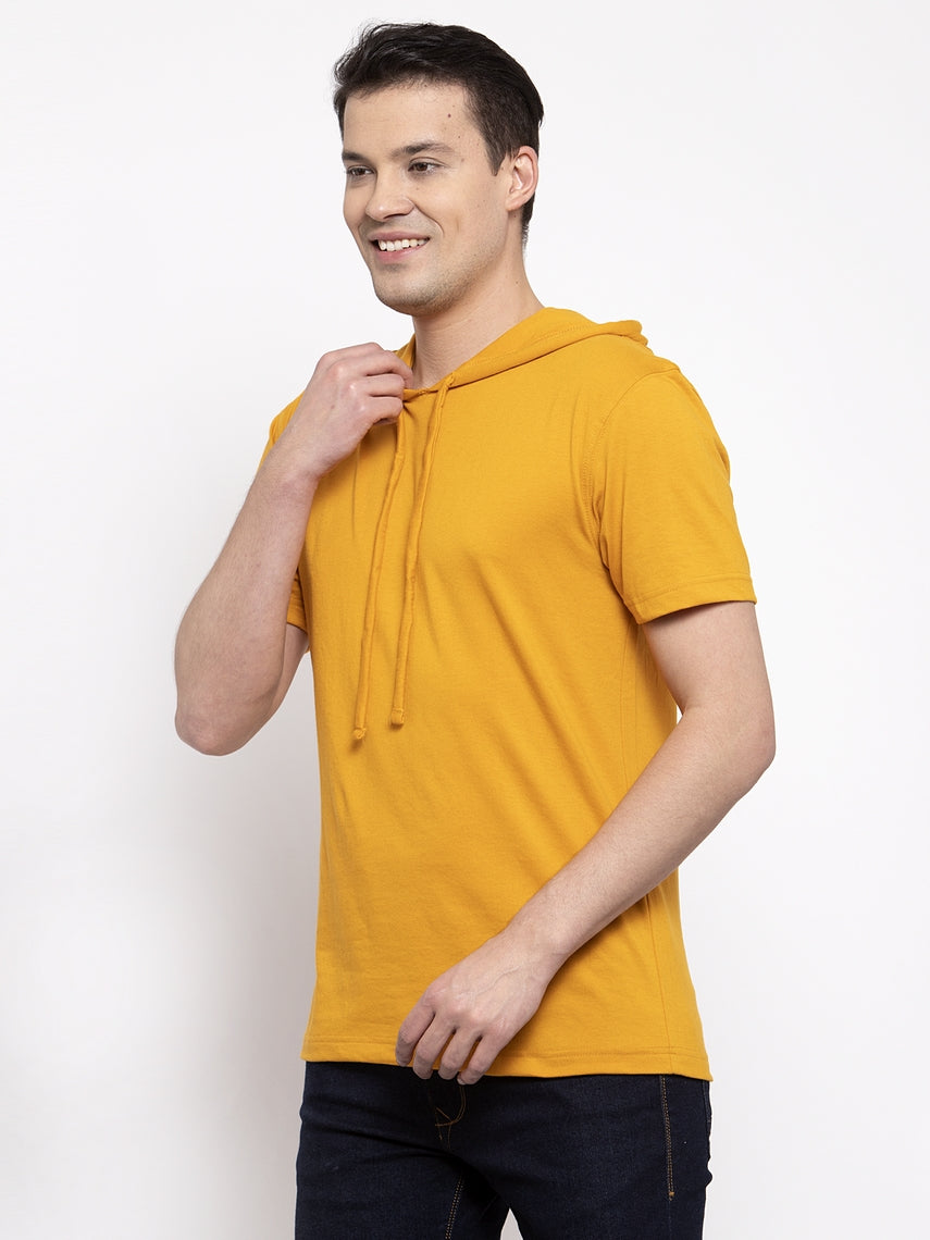 Men's Half Sleeves Solid Hoody T-shirt - Friskers