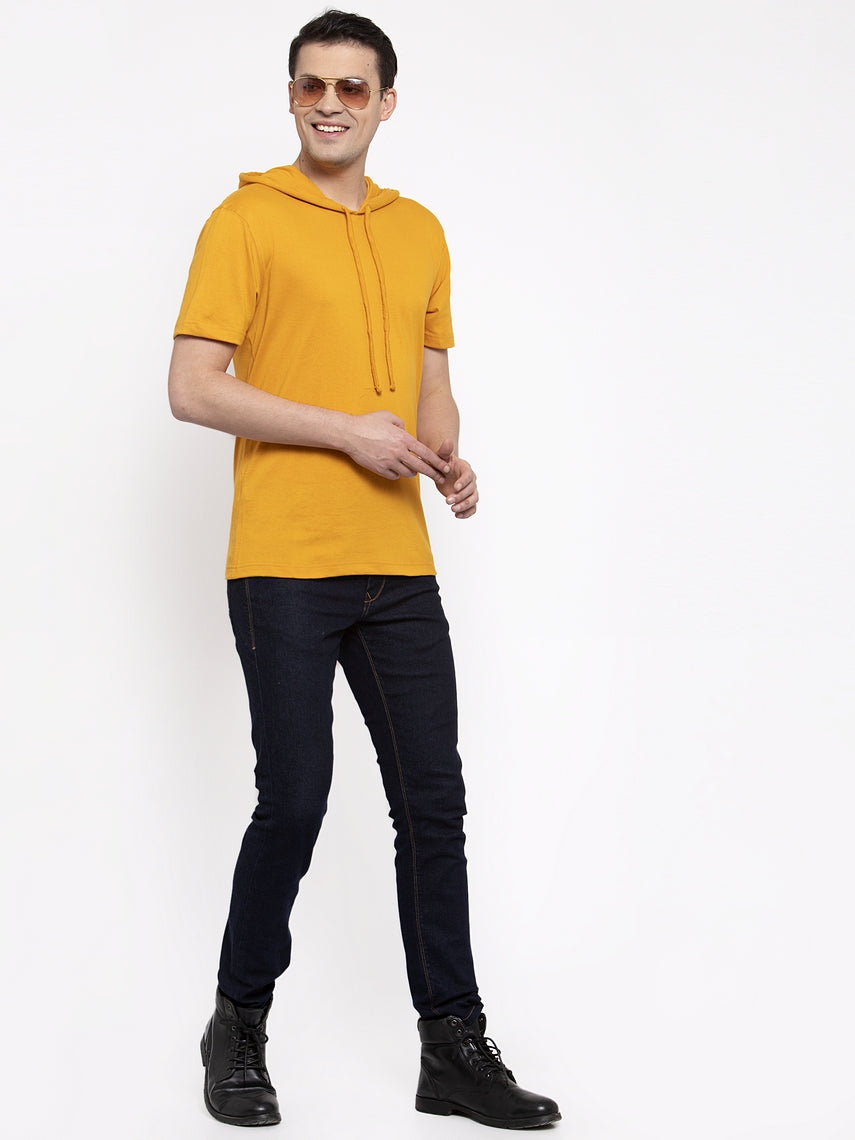 Men's Half Sleeves Solid Hoody T-shirt - Friskers