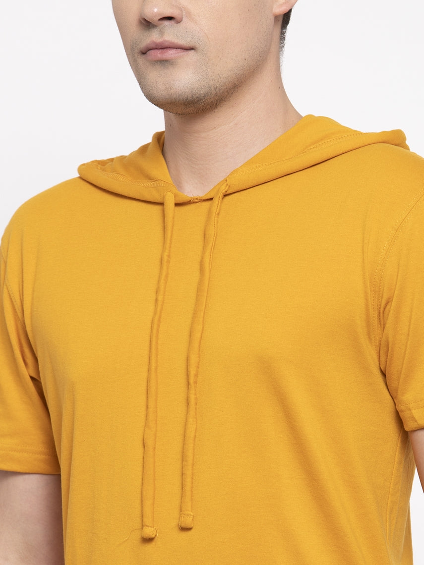 Men's Half Sleeves Solid Hoody T-shirt - Friskers