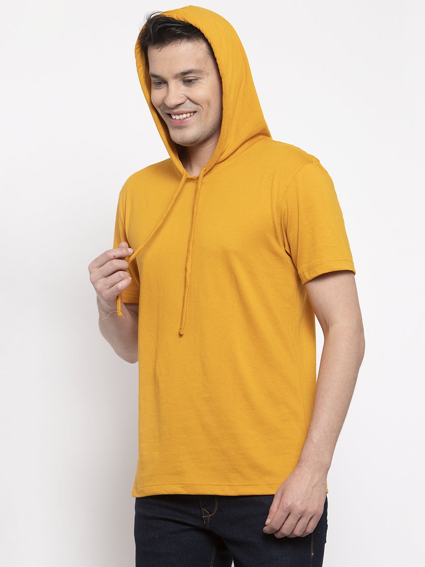 Men's Half Sleeves Solid Hoody T-shirt - Friskers