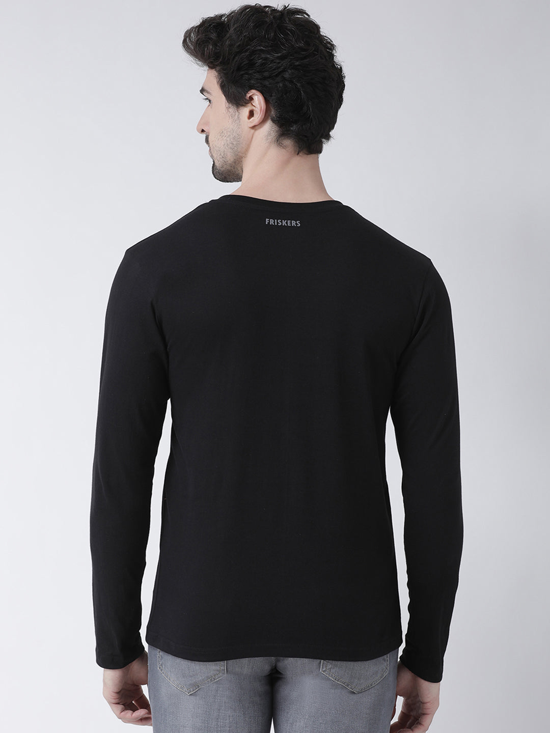 Men Solid V Neck Full Sleeve Cotton T-shirt - Friskers