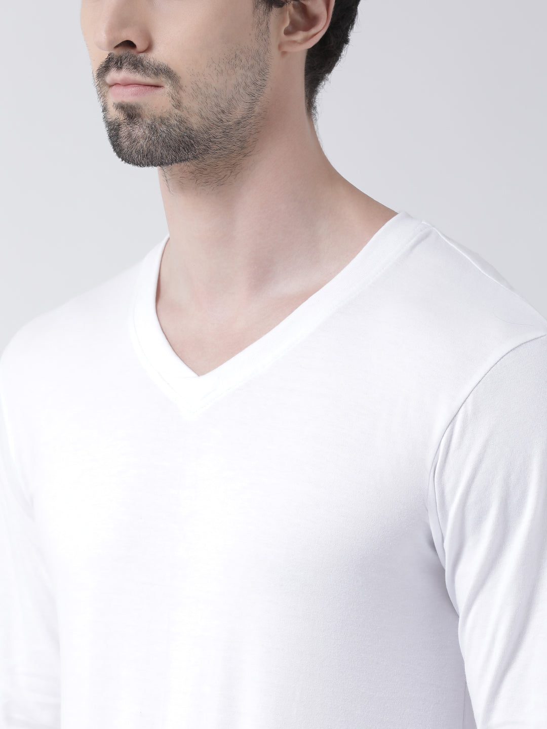 Men Solid V Neck Full Sleeve Cotton T-shirt - Friskers