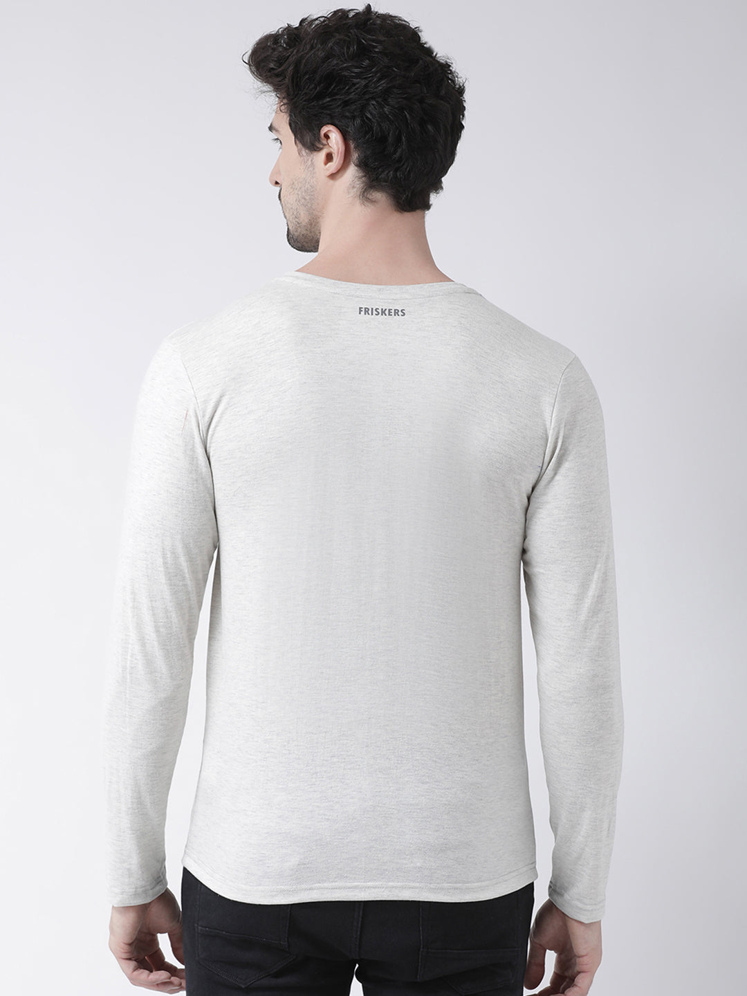 Men Solid V Neck Full Sleeve Cotton T-shirt - Friskers