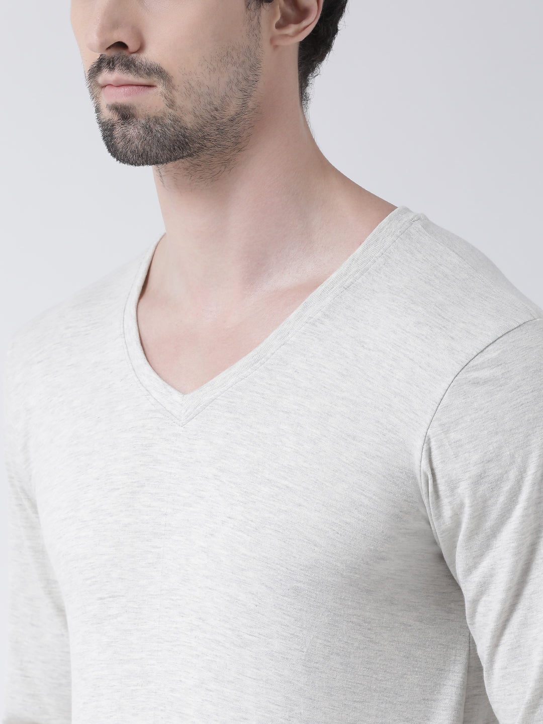 Men Solid V Neck Full Sleeve Cotton T-shirt - Friskers