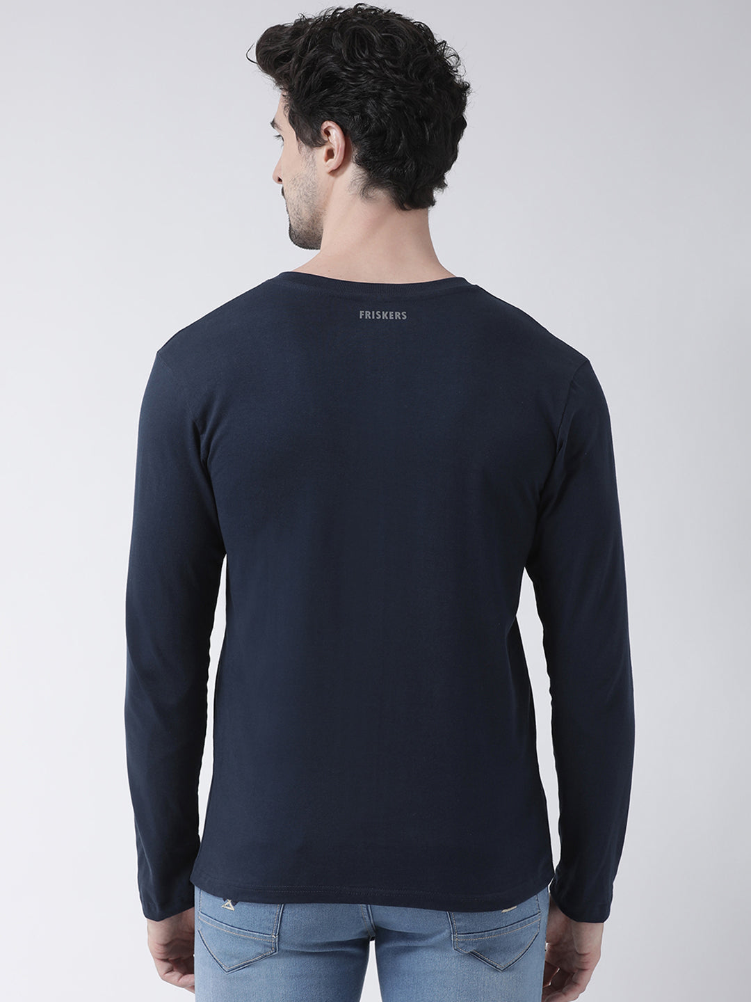 Men Solid V Neck Full Sleeve Cotton T-shirt - Friskers