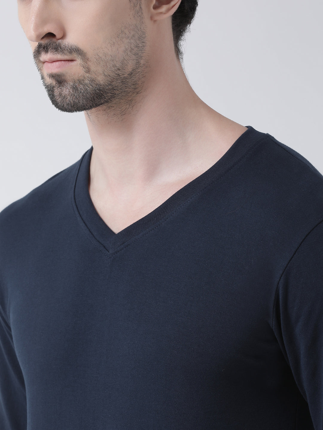 Men Solid V Neck Full Sleeve Cotton T-shirt - Friskers