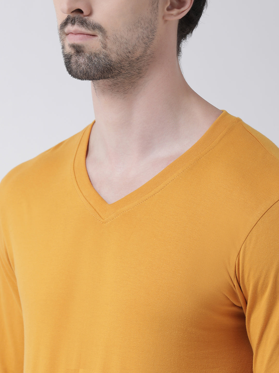 Men Solid V Neck Full Sleeve Cotton T-shirt - Friskers