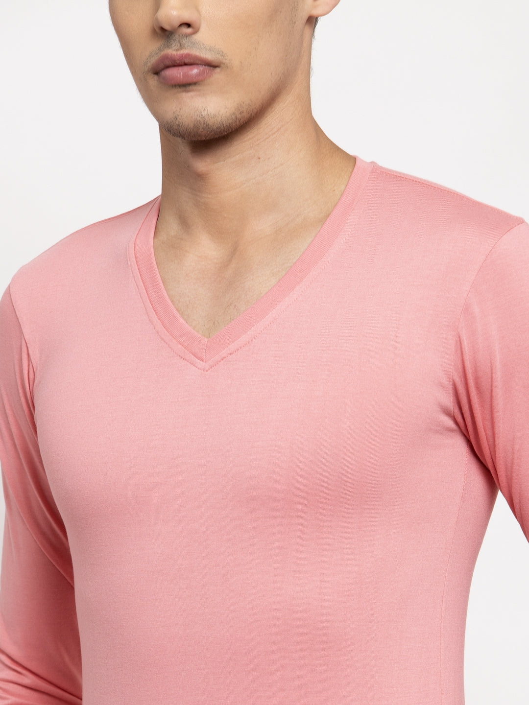 Men Solid V Neck Full Sleeve Cotton T-shirt - Friskers