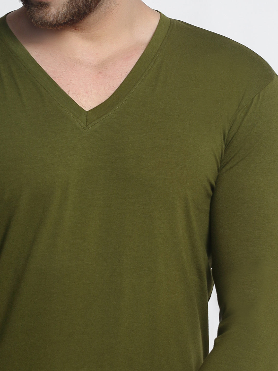 Men Solid V Neck Full Sleeve Cotton T-shirt - Friskers