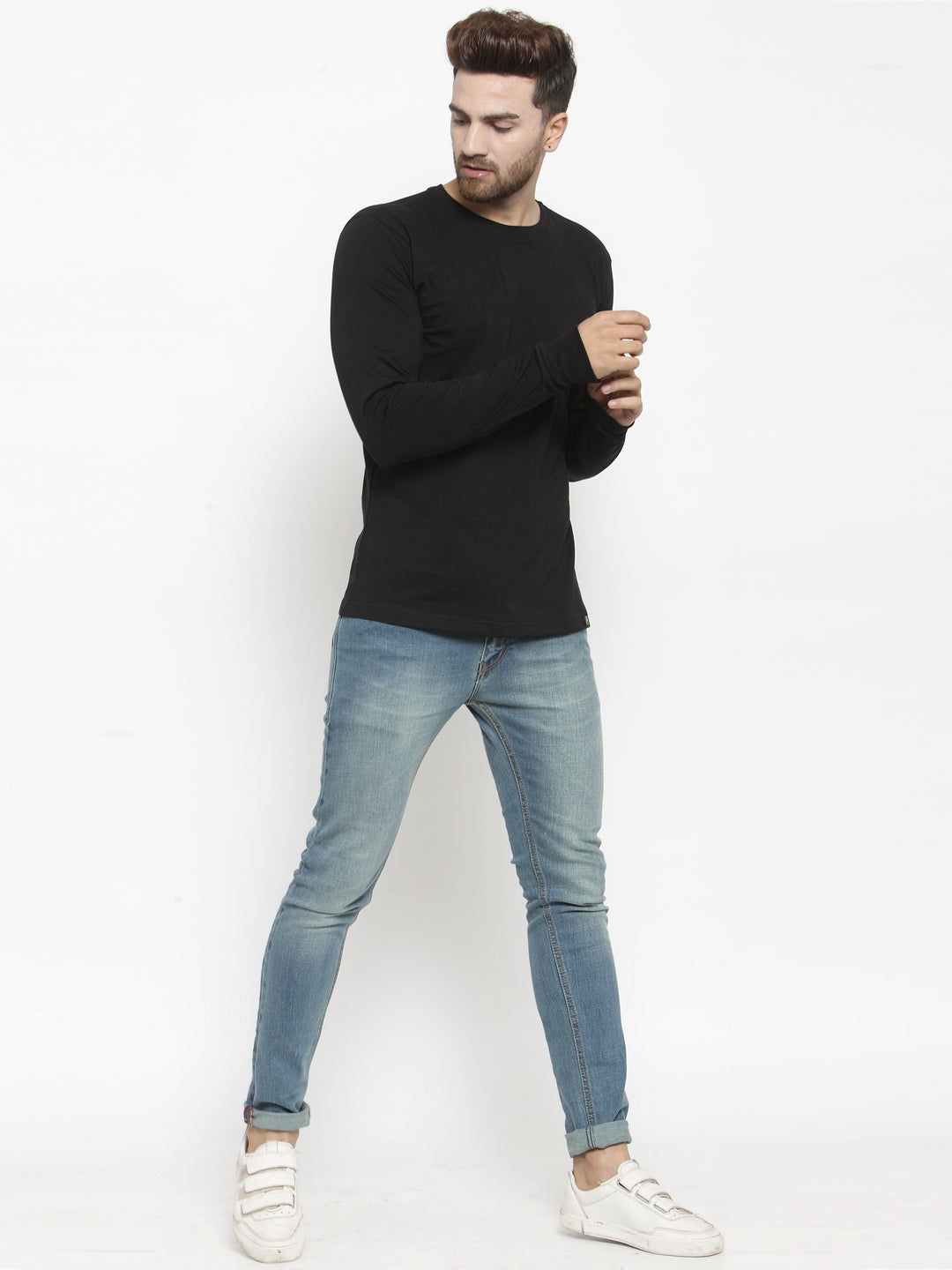Men Solid Round Neck with rib Full Sleeve T-shirt - Friskers