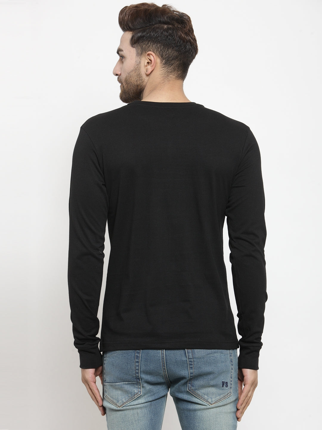 Men Solid Round Neck with rib Full Sleeve T-shirt - Friskers