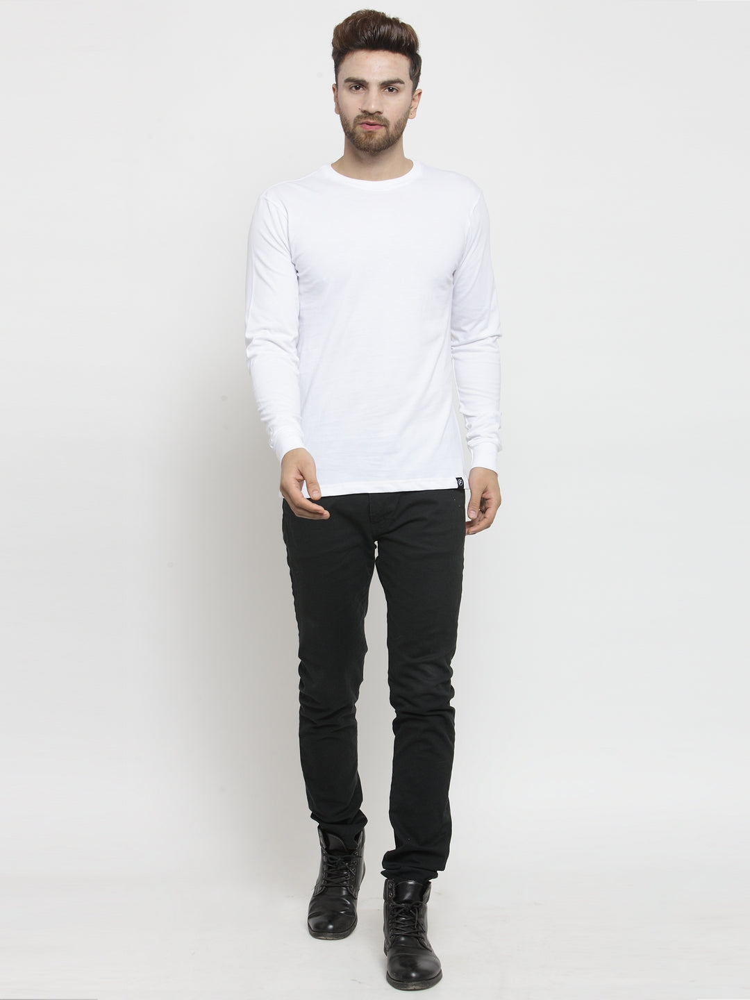 Men Solid Round Neck with rib Full Sleeve T-shirt - Friskers