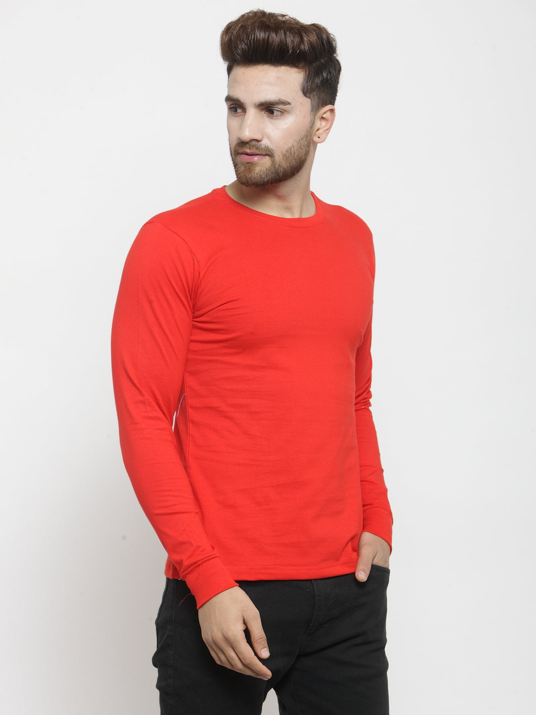 Men Solid Round Neck with rib Full Sleeve T-shirt - Friskers