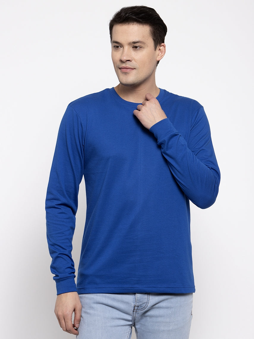 Men Solid Round Neck with rib Full Sleeve T-shirt - Friskers