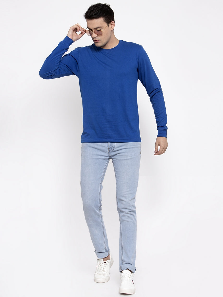 Men Solid Round Neck with rib Full Sleeve T-shirt - Friskers