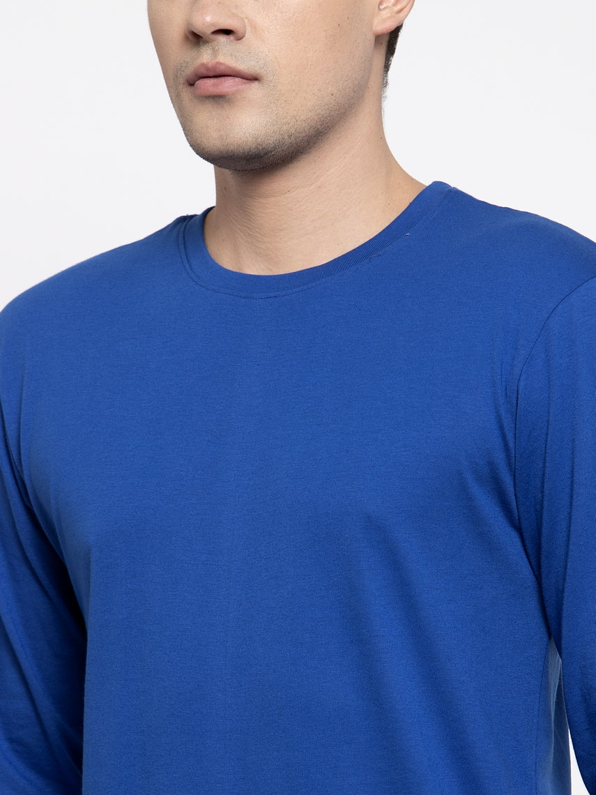 Men Solid Round Neck with rib Full Sleeve T-shirt - Friskers