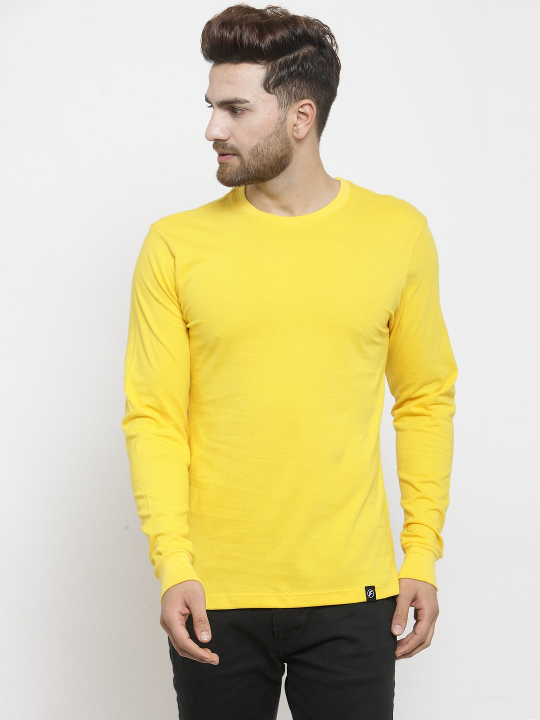 Men Solid Round Neck with rib Full Sleeve T-shirt - Friskers