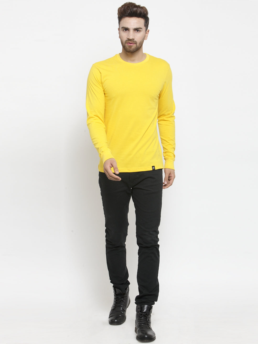 Men Solid Round Neck with rib Full Sleeve T-shirt - Friskers