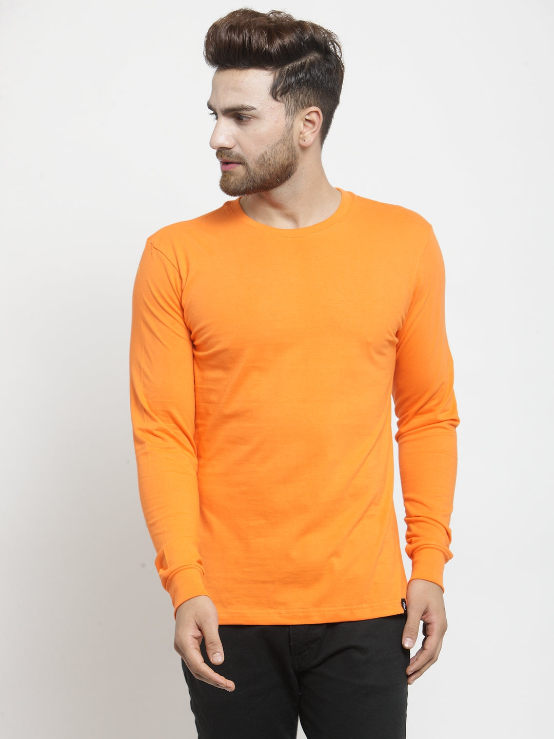 Men Solid Round Neck with rib Full Sleeve T-shirt - Friskers