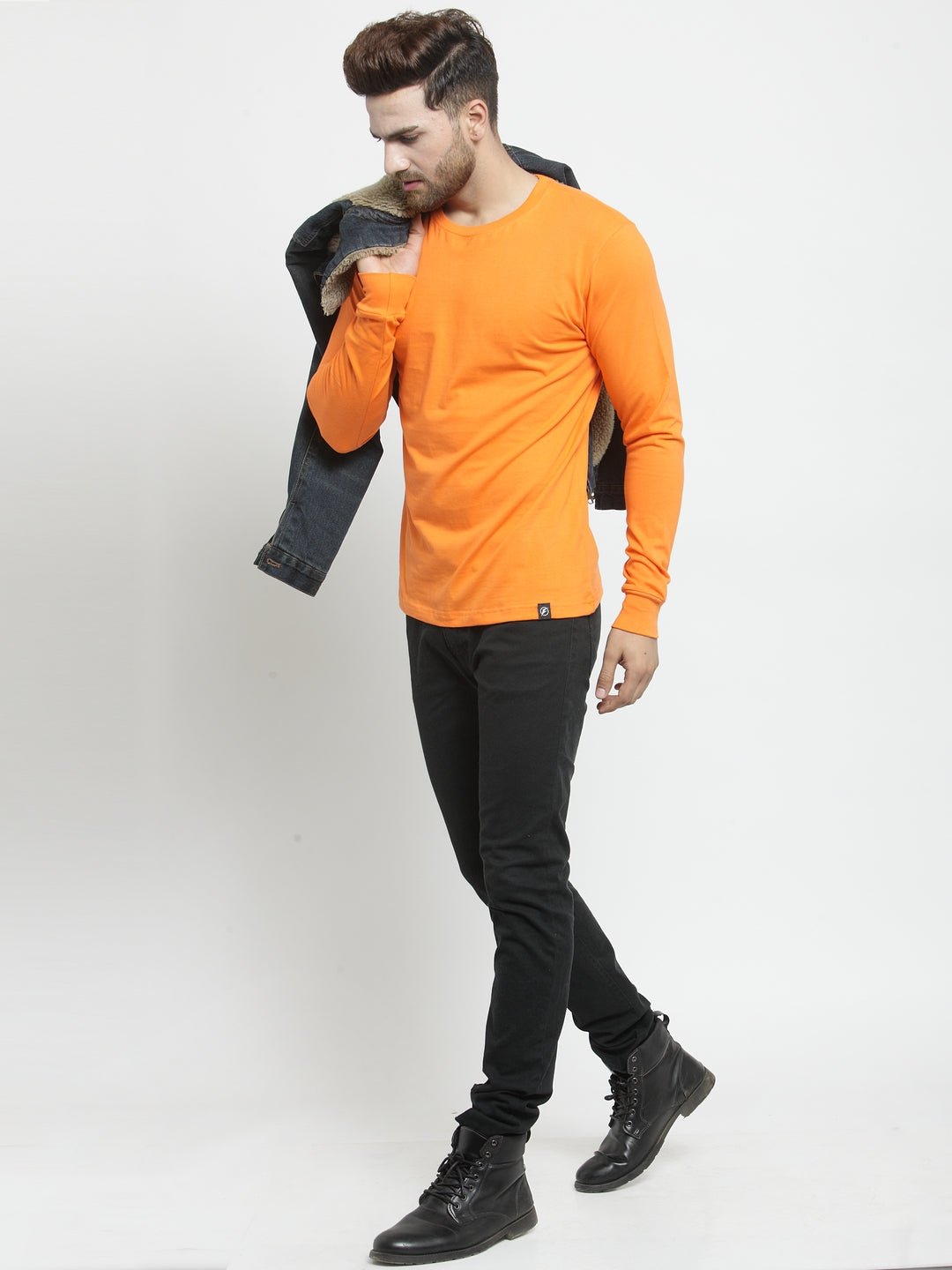 Men Solid Round Neck with rib Full Sleeve T-shirt - Friskers