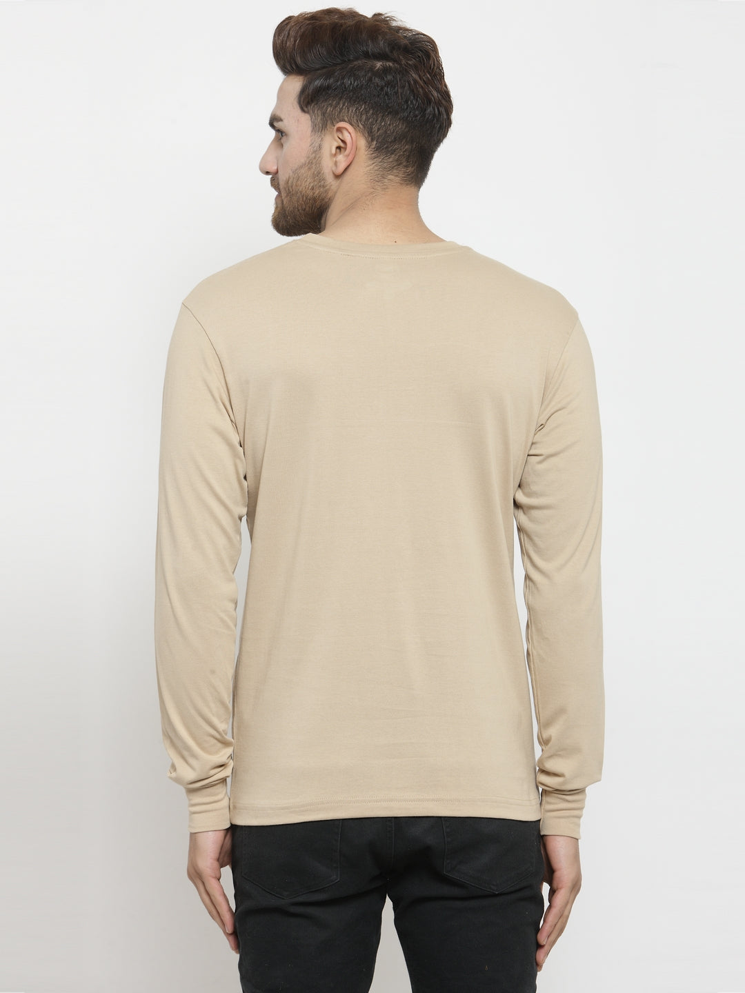 Men Solid Round Neck with rib Full Sleeve T-shirt - Friskers
