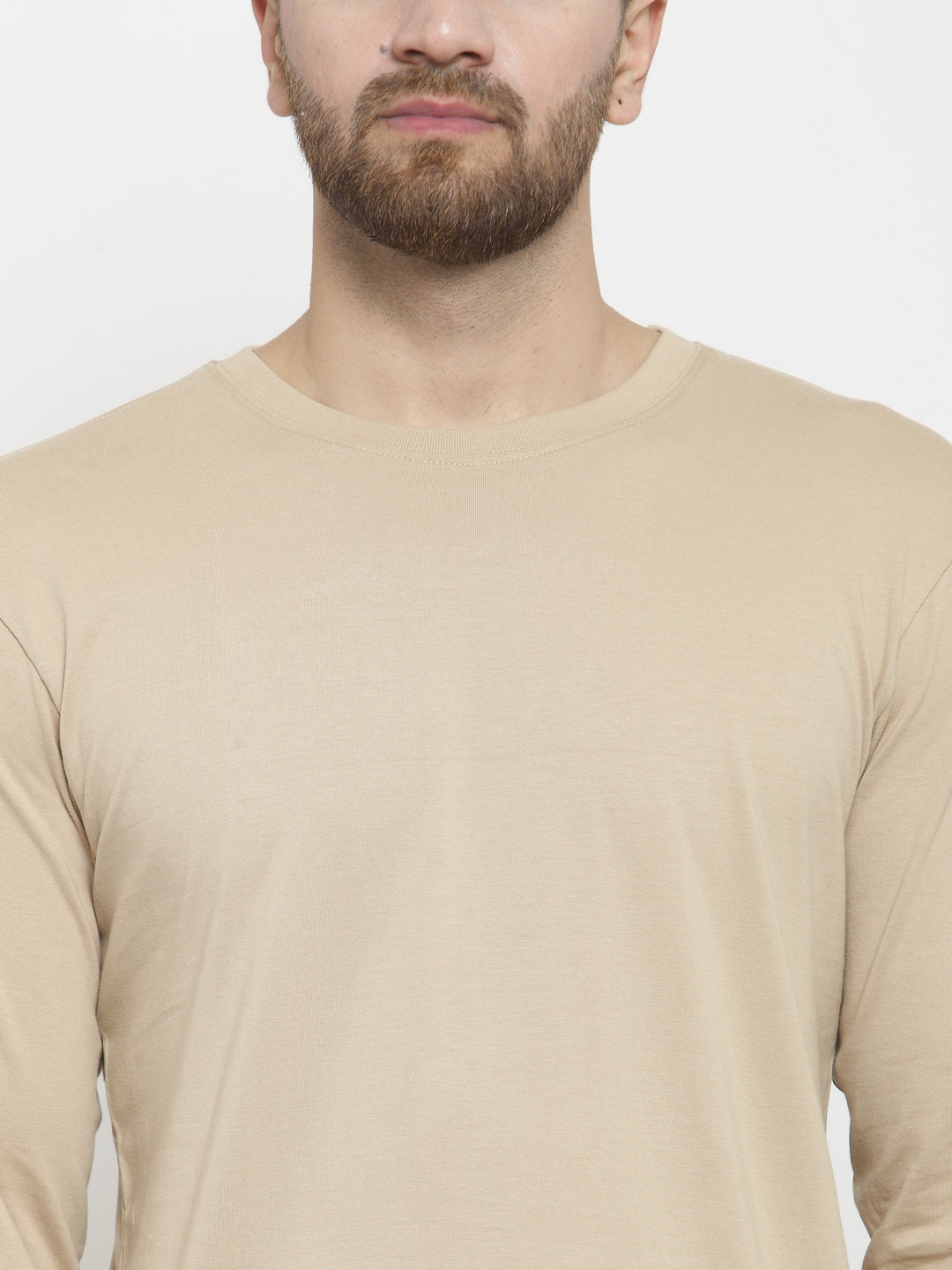 Men Solid Round Neck with rib Full Sleeve T-shirt - Friskers