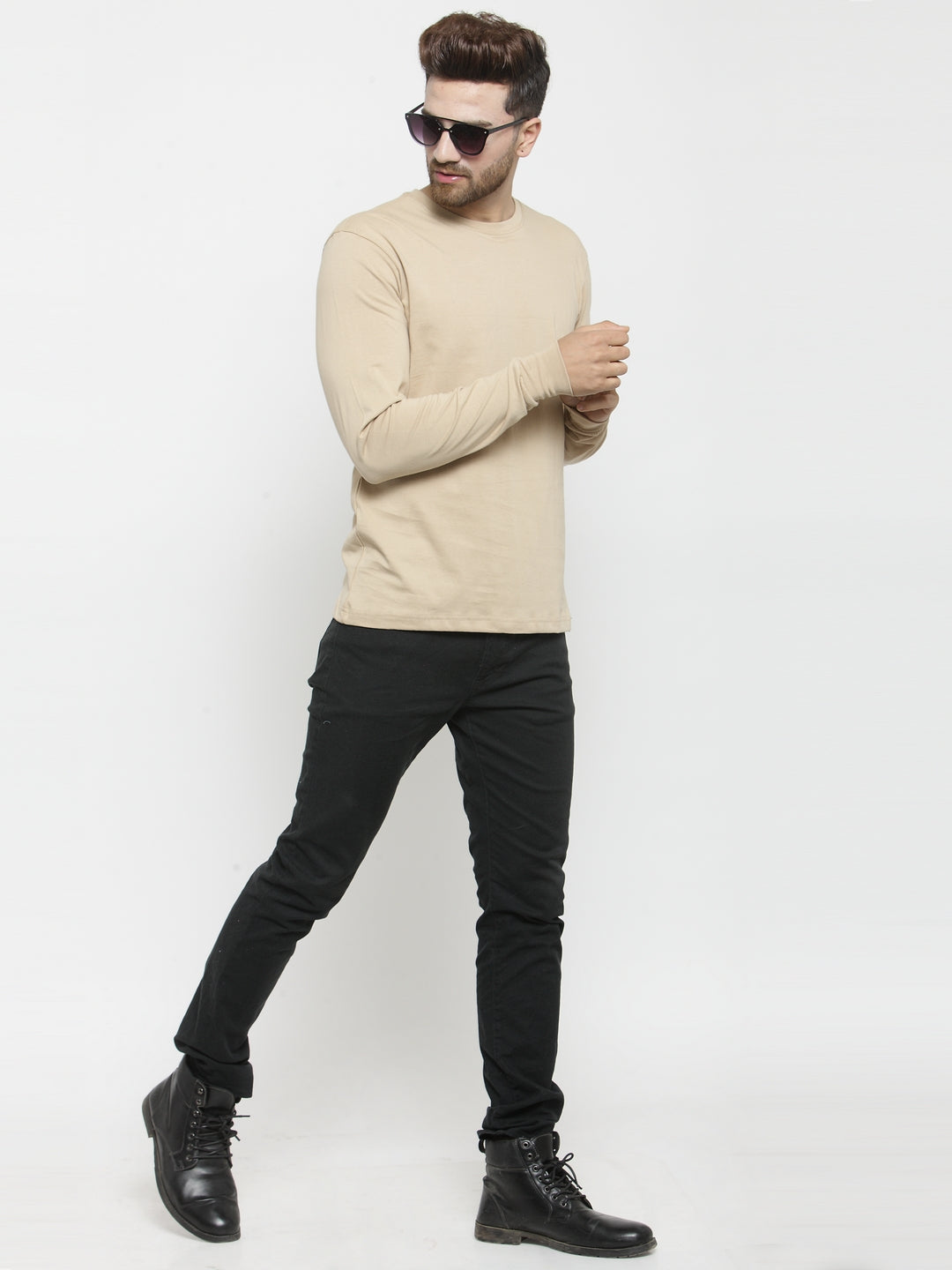 Men Solid Round Neck with rib Full Sleeve T-shirt - Friskers