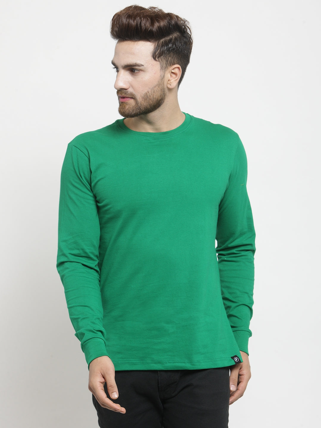 Men Solid Round Neck with rib Full Sleeve T-shirt - Friskers