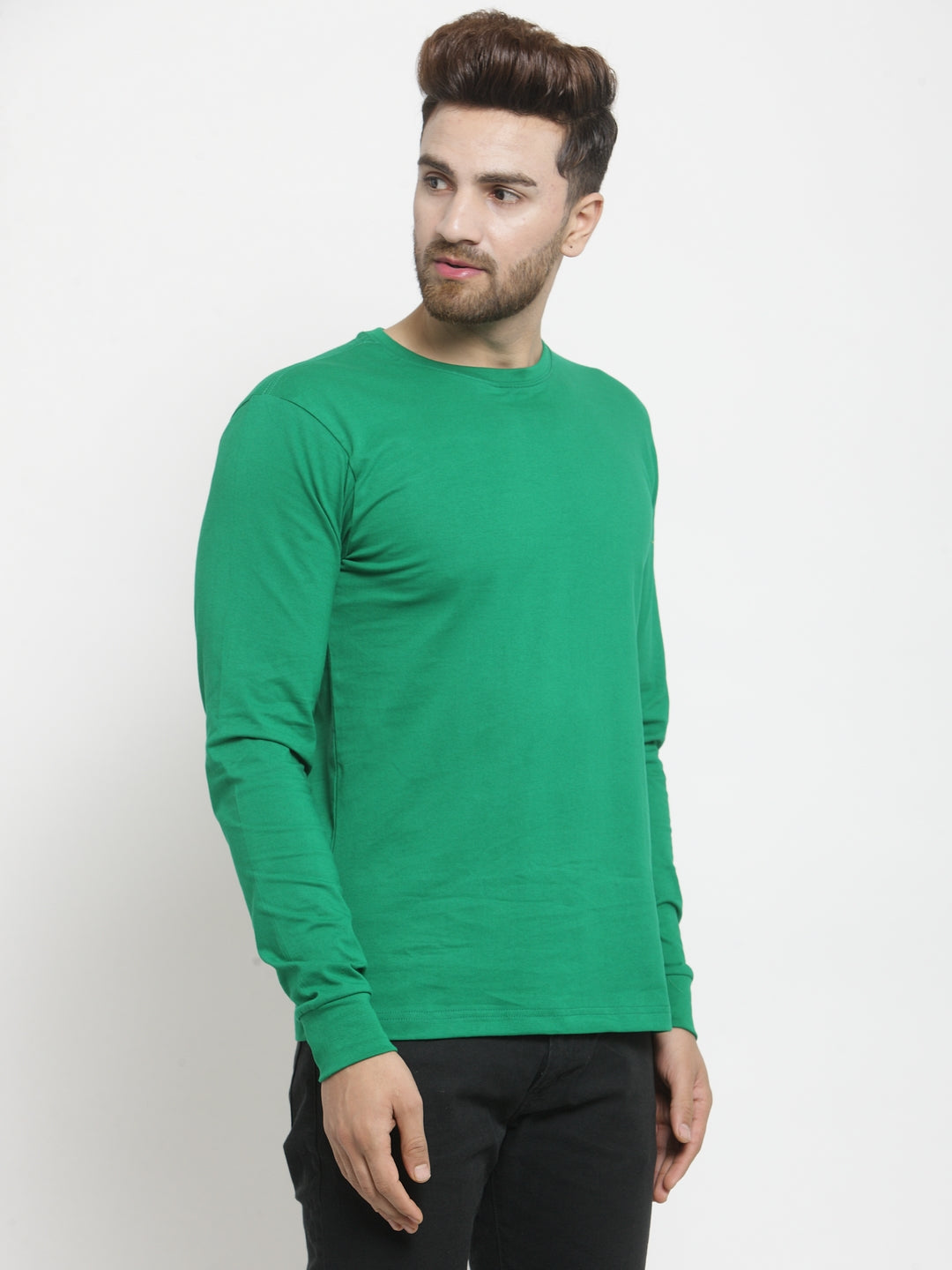 Men Solid Round Neck with rib Full Sleeve T-shirt - Friskers