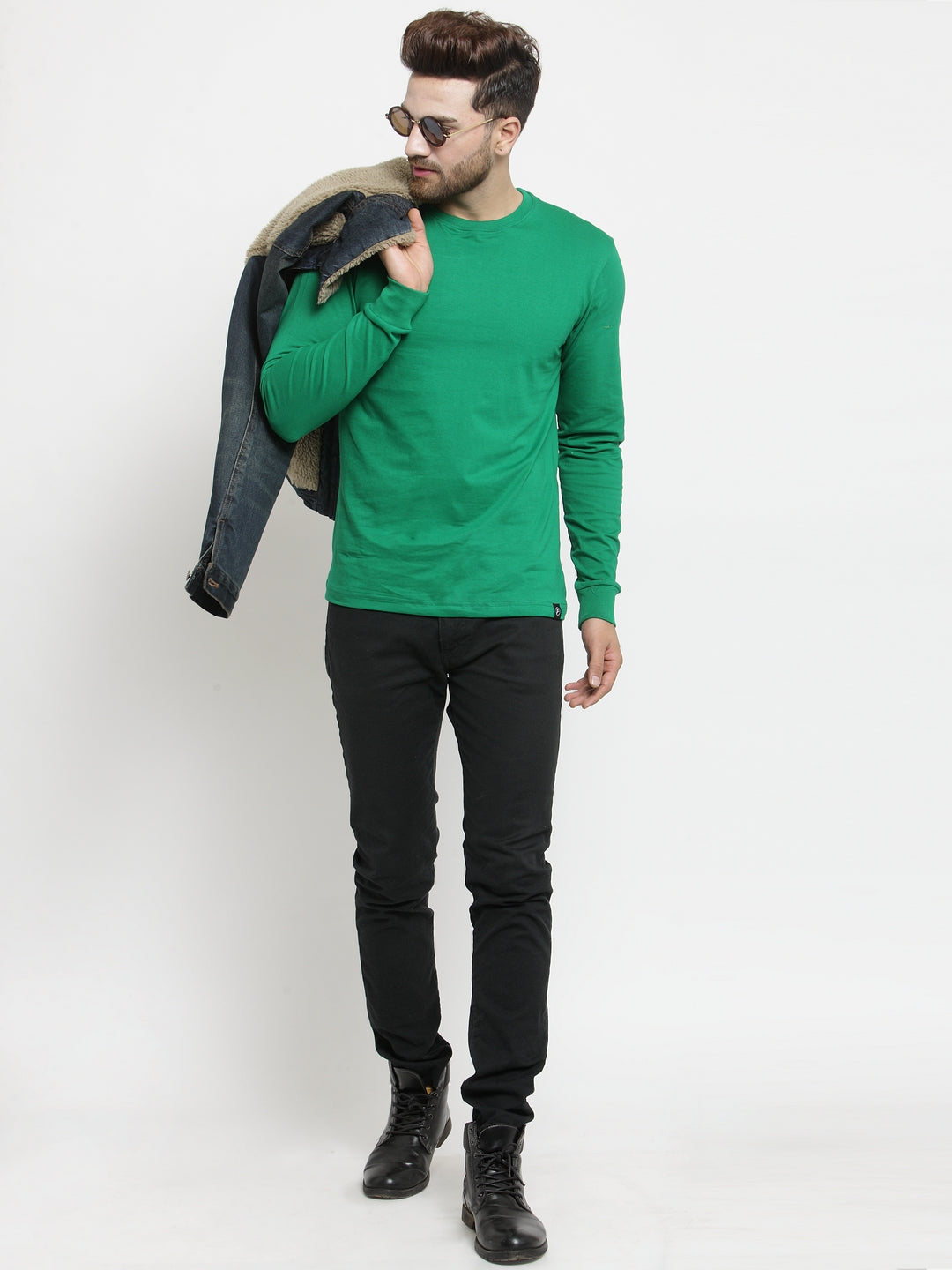 Men Solid Round Neck with rib Full Sleeve T-shirt - Friskers