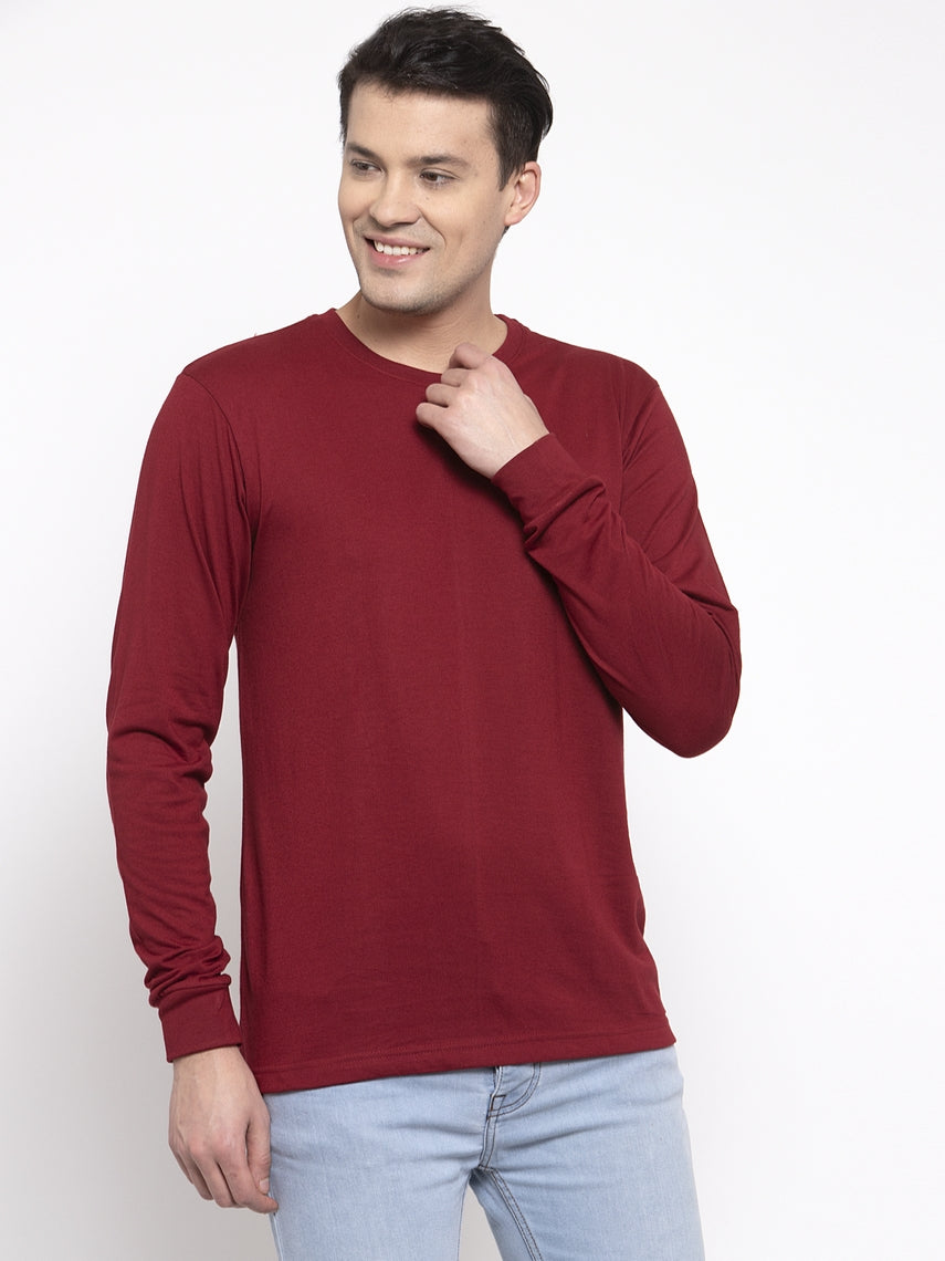Men Solid Round Neck with rib Full Sleeve T-shirt - Friskers
